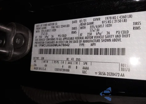 2021 Ford Escape Se z USA, uszkodzony, nr VIN 1FMCU0G60MUA78042